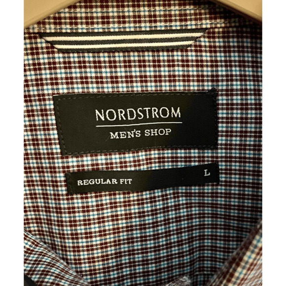 Nordstrom Mens Shop Long Sleeve Button Down Casual Shirt Red Blue White Size L - Picture 3 of 7